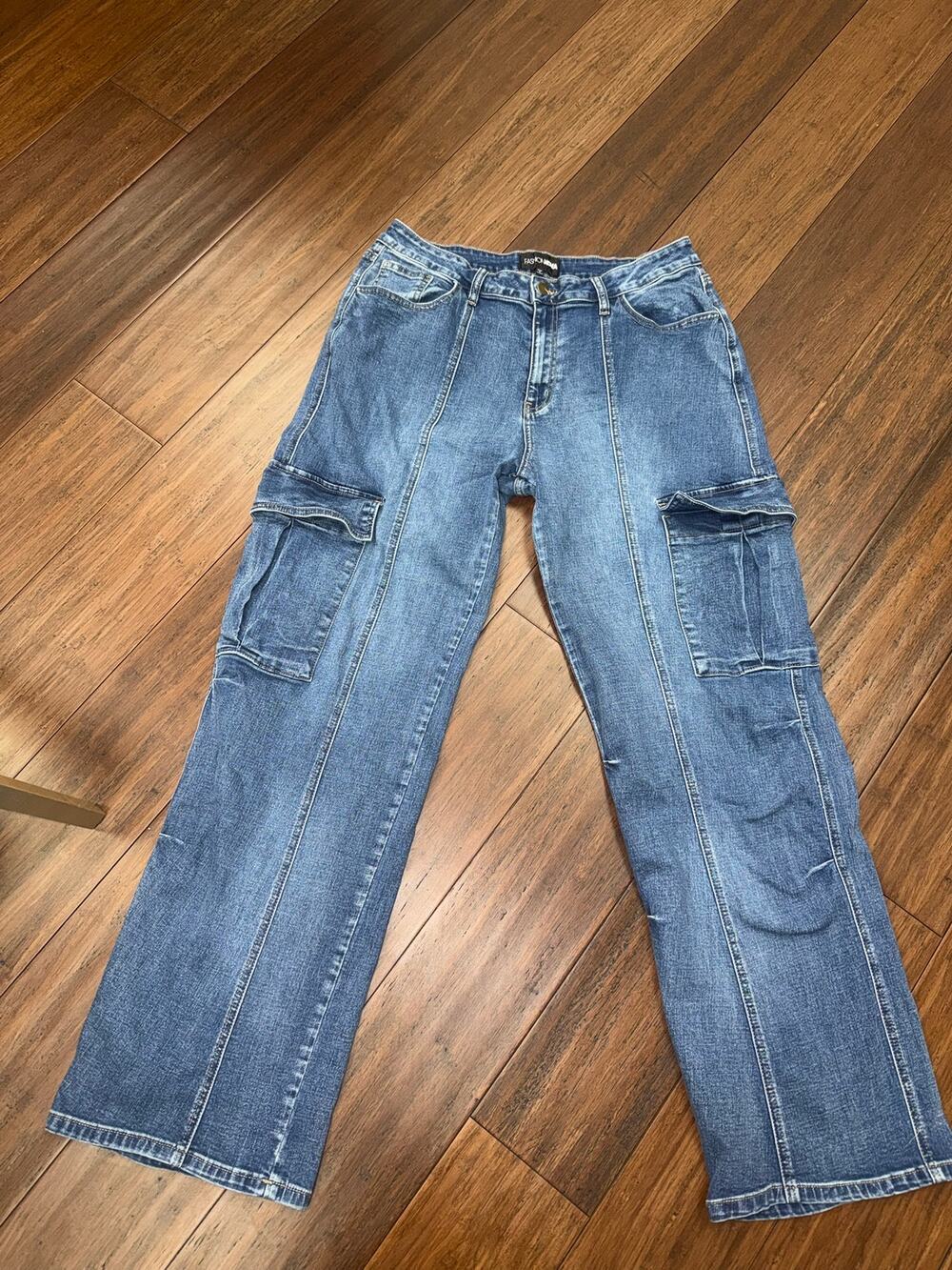 Say It Now Stretch Straight Leg Cargo Jeans - Medium Wash | Fashion Nova Size 13